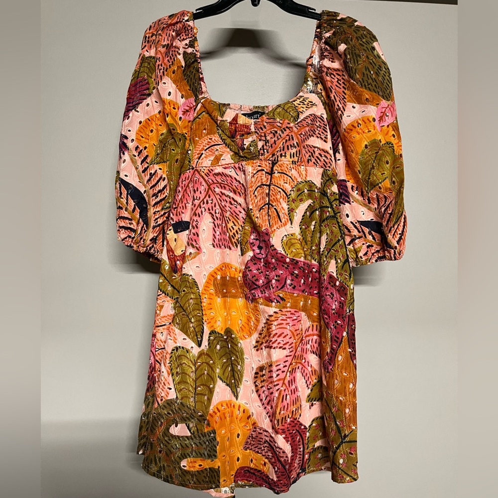 Square-Neck Puff Sleeve Mini Dress in Pink Multi Floral